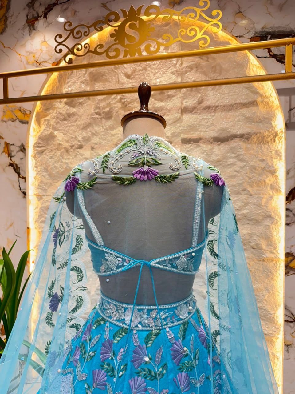 "SKY BLUE FLORAL EMBROIDERED LEHENGA"