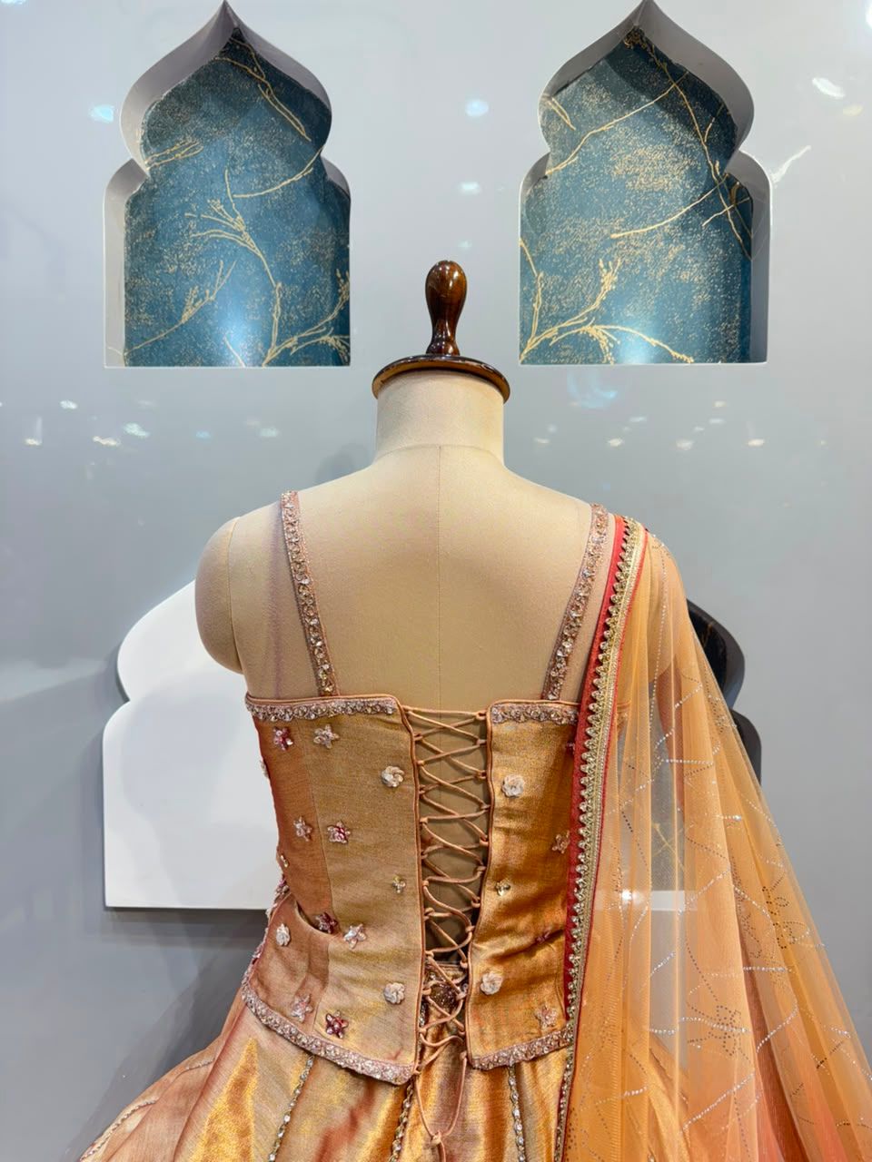 "ROSE GOLD CHAMPAGNE EMBROIDERED LEHENGA"