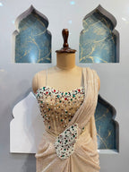 "CHAMPAGNE PEARL EMBELLISHED DRAPE SAREE"