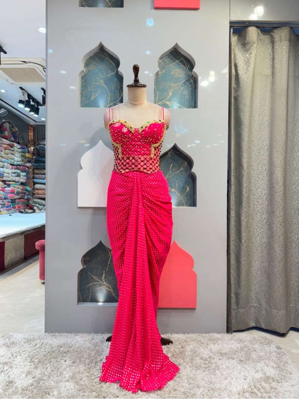 "FUCHSIA DRAPED GLAM INDO-WESTERN"