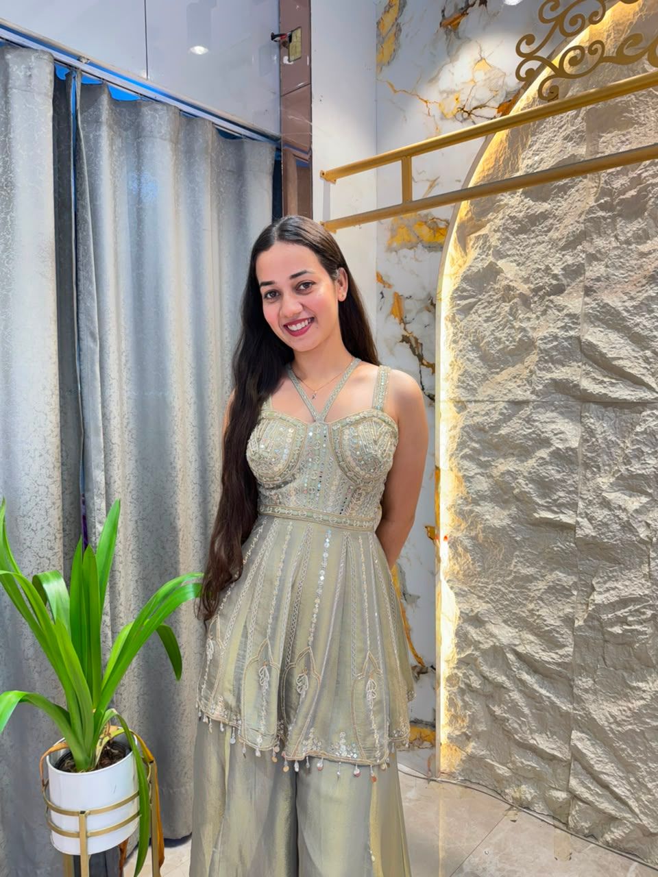 "SAGE SILVER EMBELLISHED INDO-WESTERN"