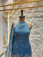 "MIDNIGHT BLUE FLORAL EMBROIDERED SHARARA"