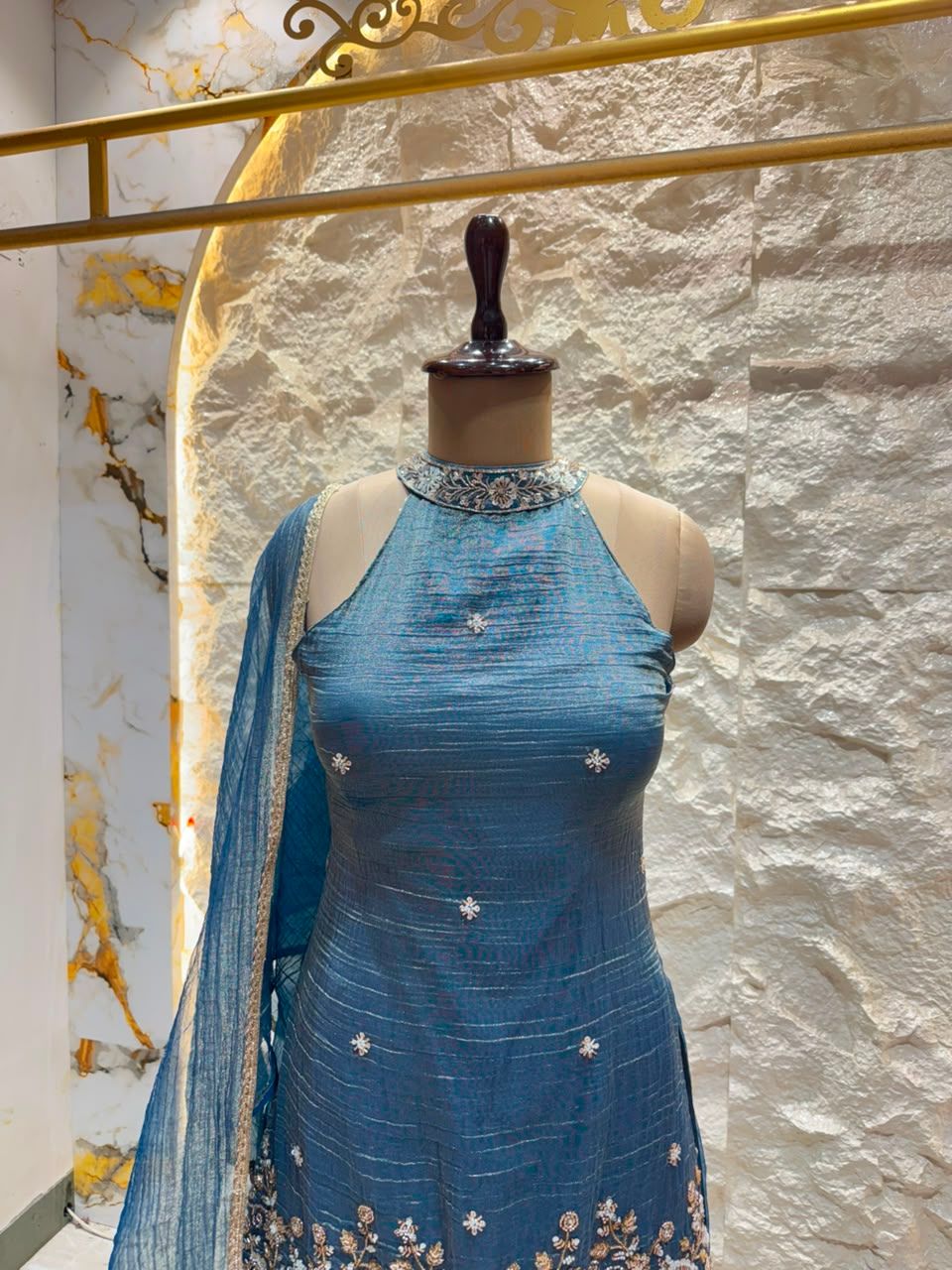 "MIDNIGHT BLUE FLORAL EMBROIDERED SHARARA"