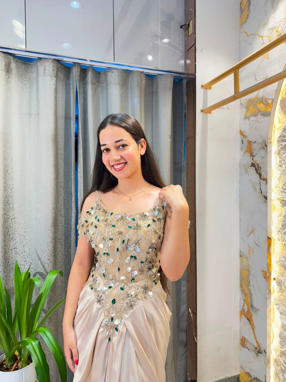 "CHAMPAGNE PEARL EMBROIDERED INDO-WESTERN"