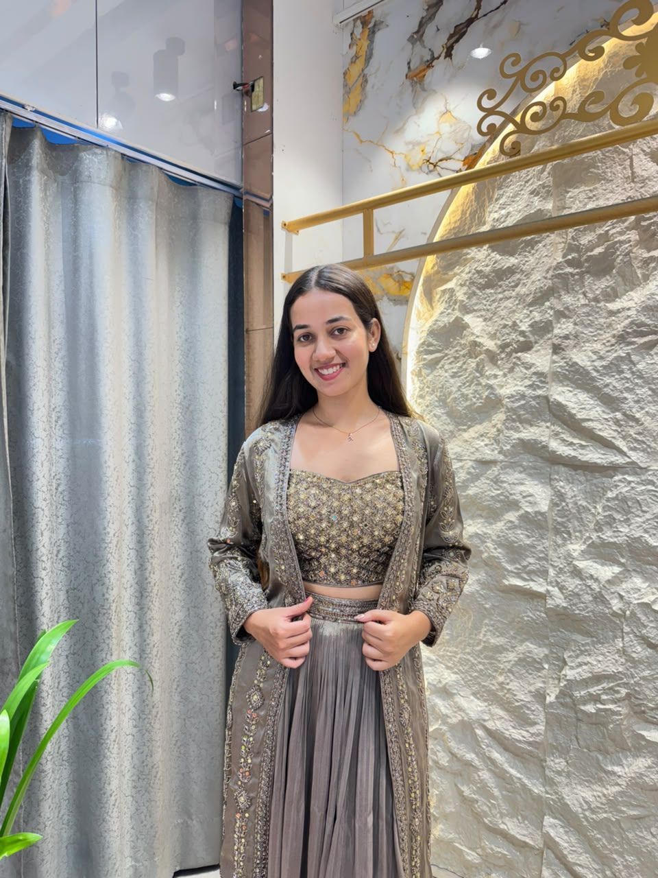 "SMOKEY GREY EMBELLISHED JACKET STYLE INDO-WESTERN"