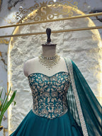 "TEAL BLUE EMBROIDERED LEHENGA"