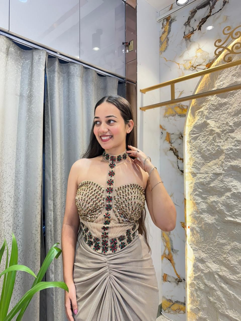 "CHAMPAGNE SHIMMER DRAPE INDOWESTERN"