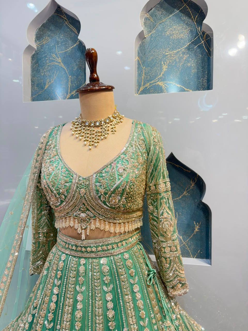 "MINT GREEN REGAL ZARI EMBROIDERED LEHENGA"