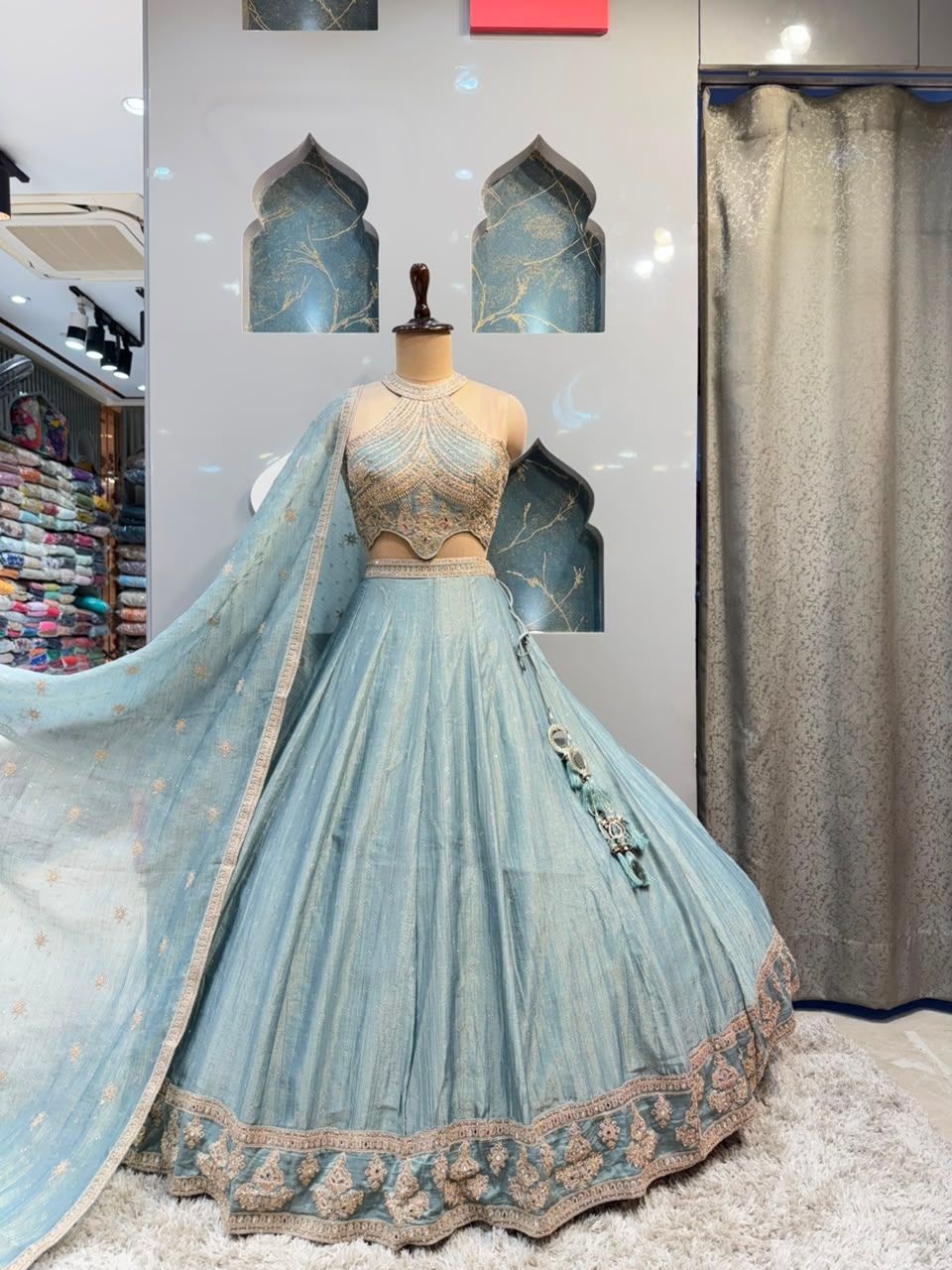 "CELESTIAL BLUE EMBELLISHED LEHENGA"