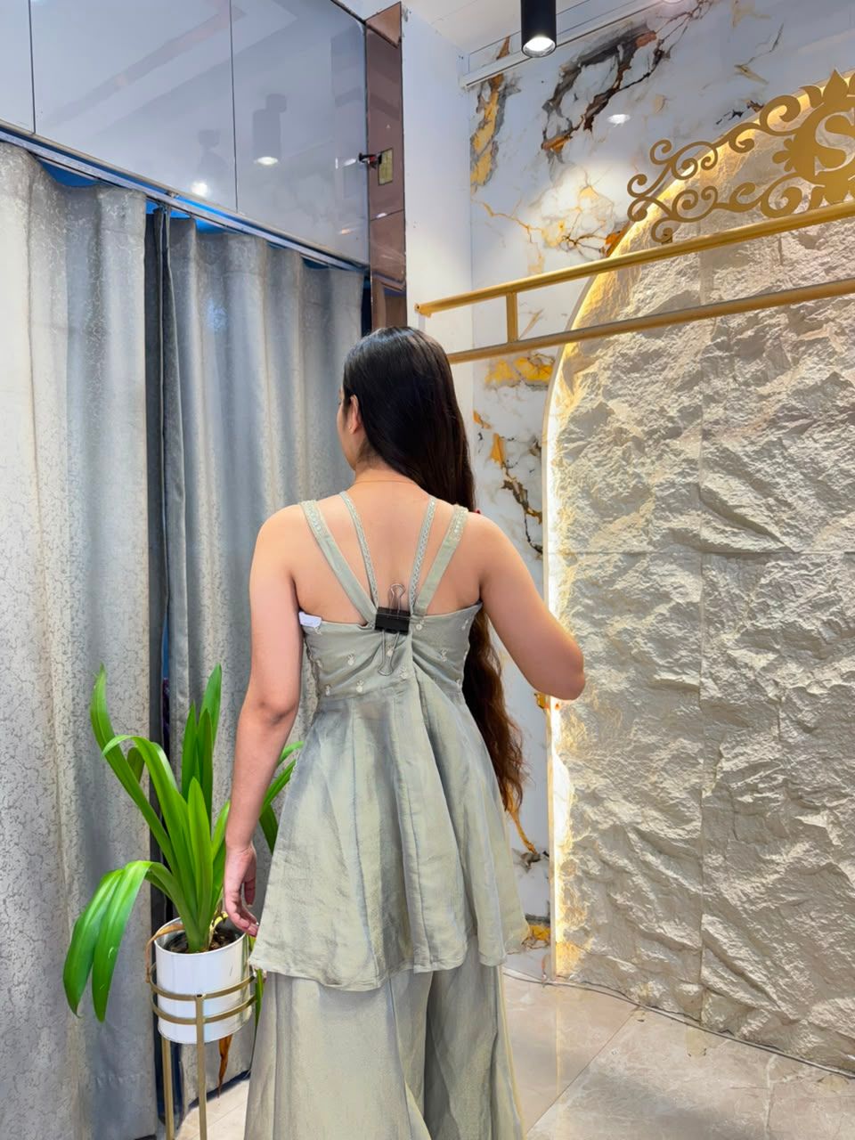 "SAGE SILVER EMBELLISHED INDO-WESTERN"