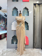 "CHAMPAGNE PEARL EMBELLISHED DRAPE SAREE"
