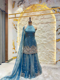 "MIDNIGHT BLUE FLORAL EMBROIDERED SHARARA"