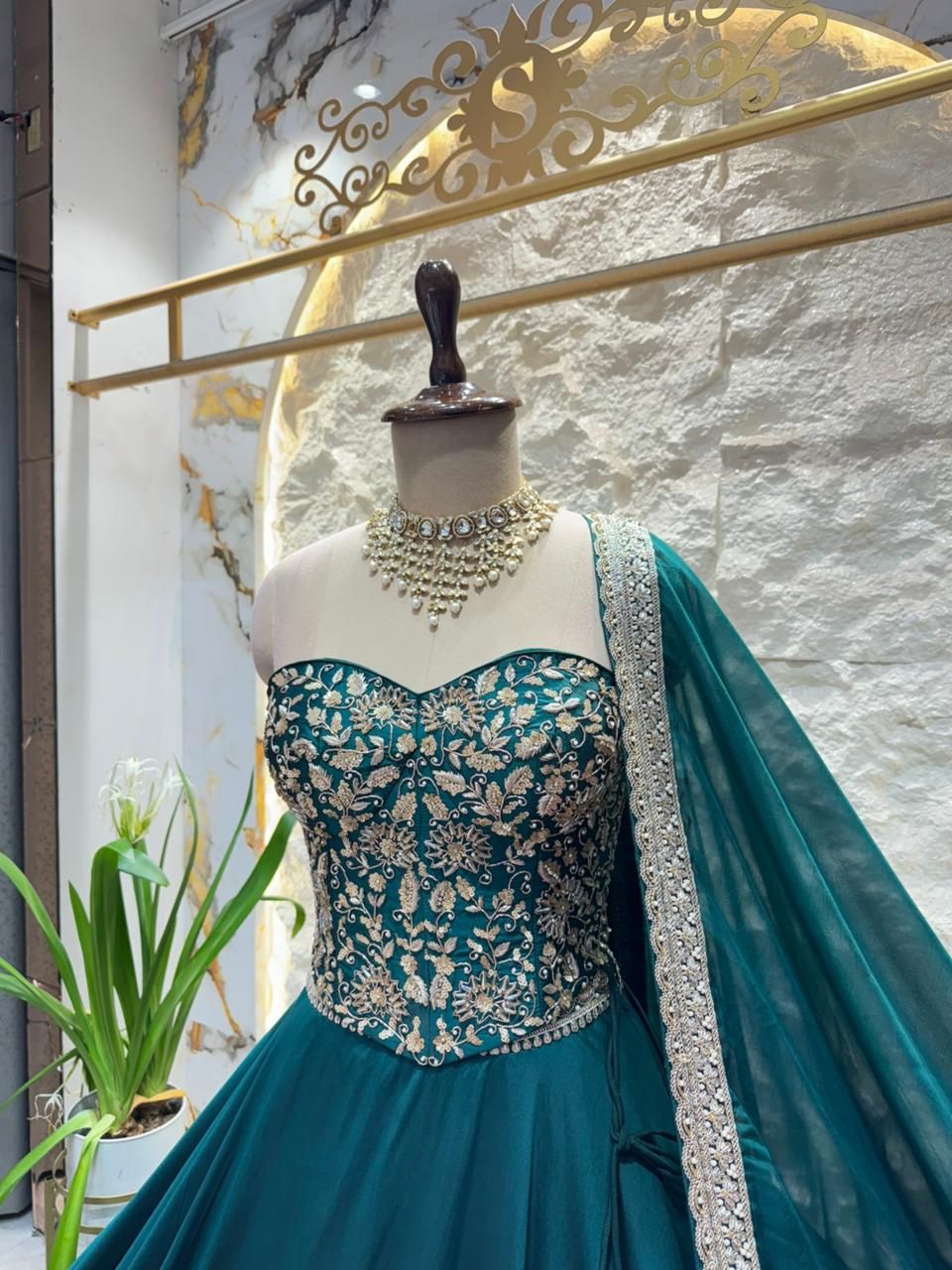 "TEAL BLUE EMBROIDERED LEHENGA"
