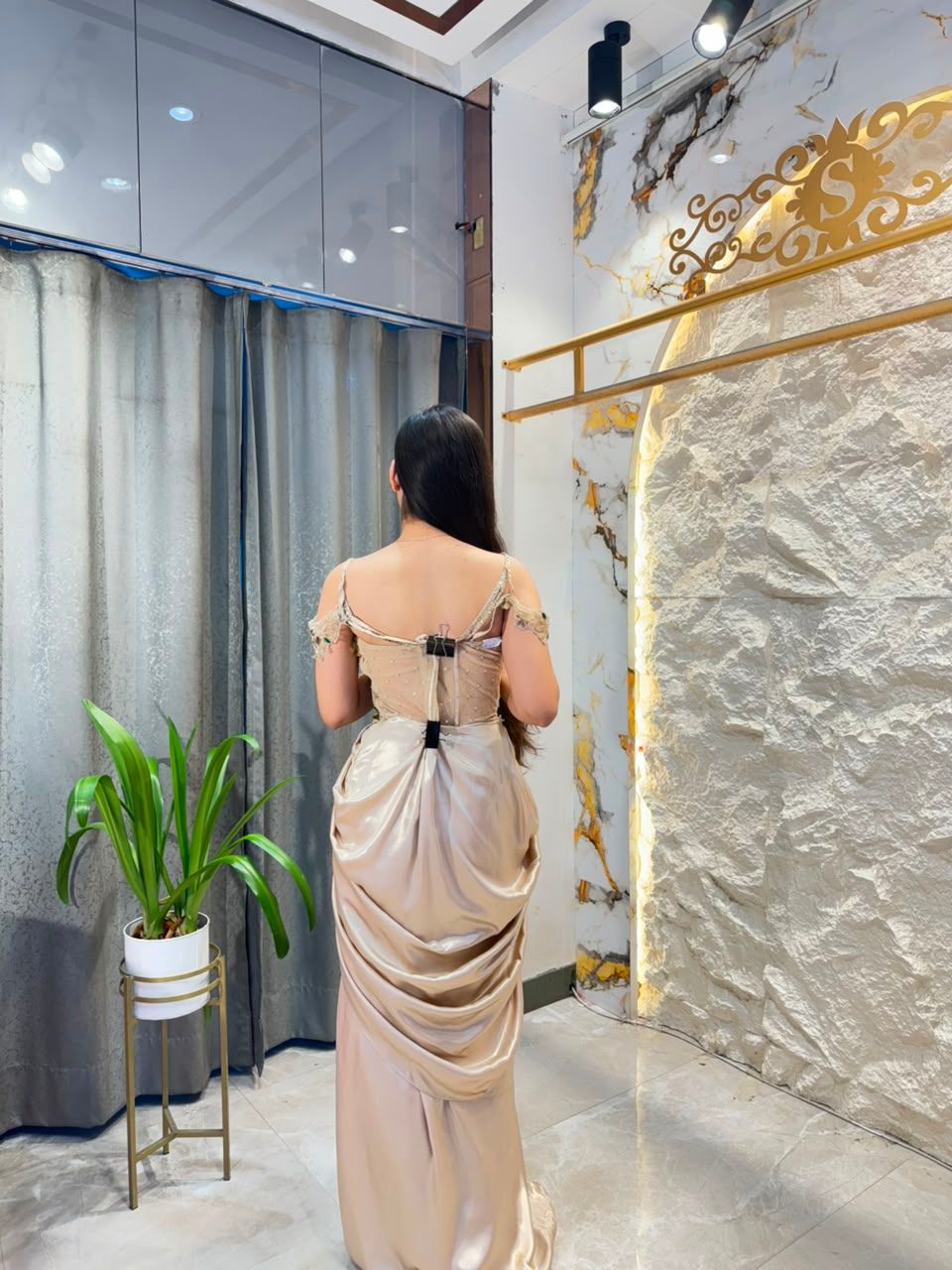 "CHAMPAGNE PEARL EMBROIDERED INDO-WESTERN"