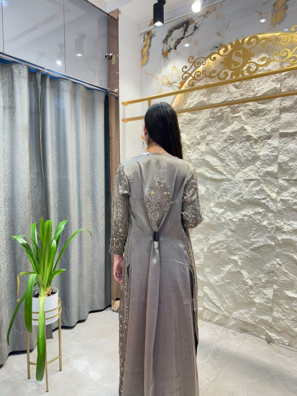 "SMOKEY GREY EMBELLISHED JACKET STYLE INDO-WESTERN"