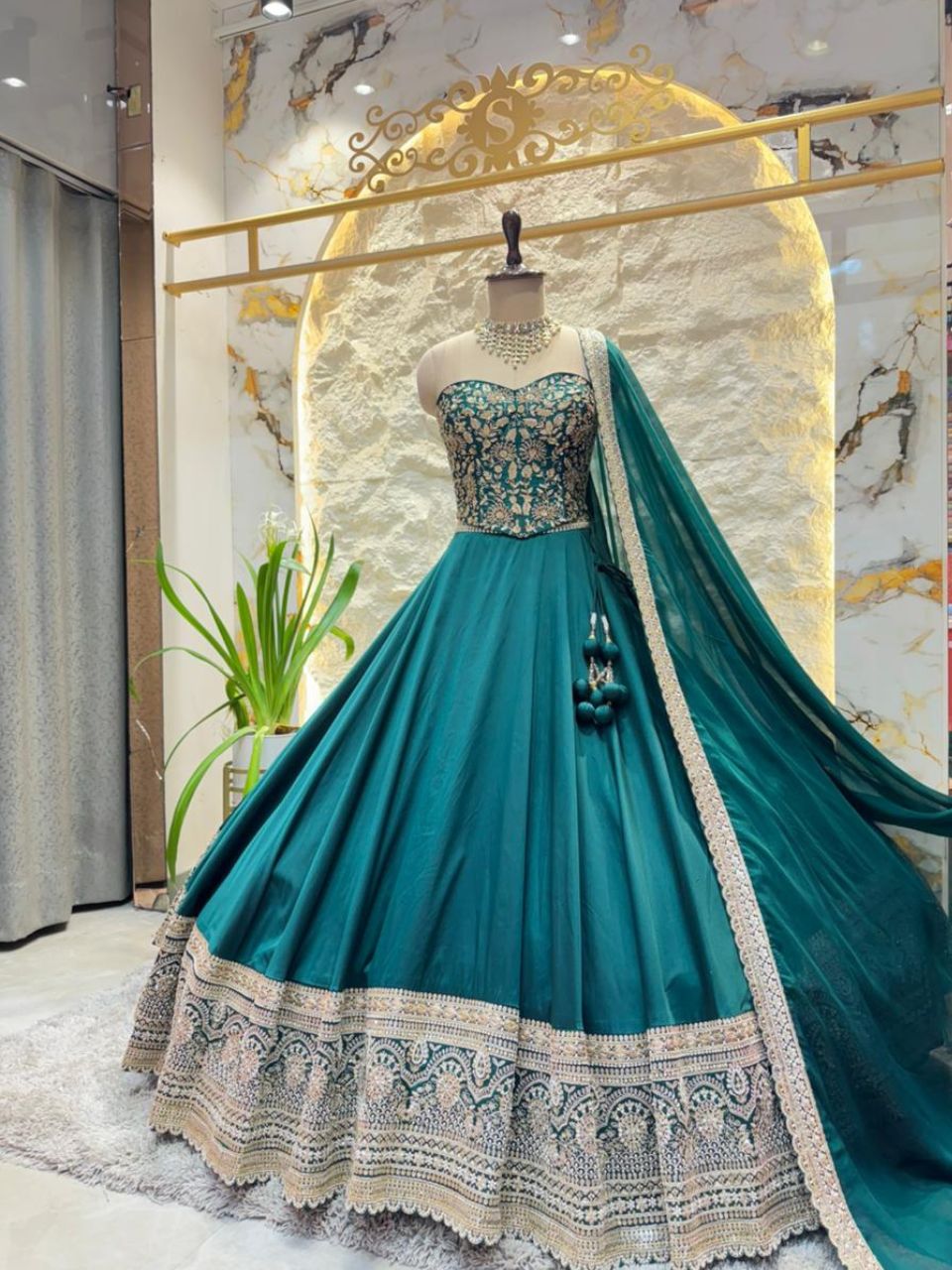 "TEAL BLUE EMBROIDERED LEHENGA"