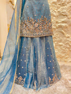 "MIDNIGHT BLUE FLORAL EMBROIDERED SHARARA"