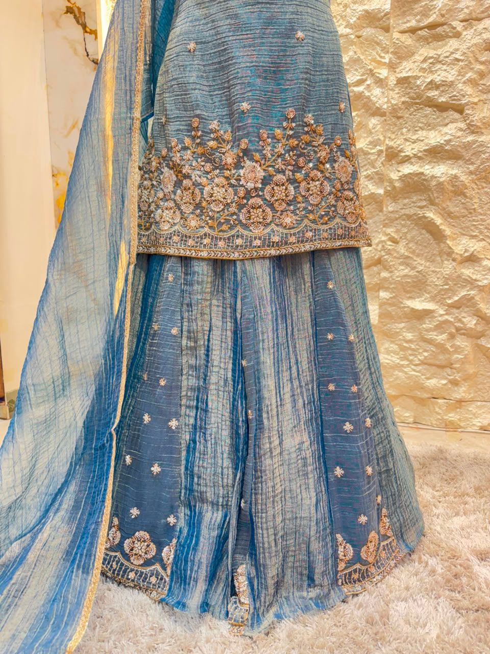"MIDNIGHT BLUE FLORAL EMBROIDERED SHARARA"