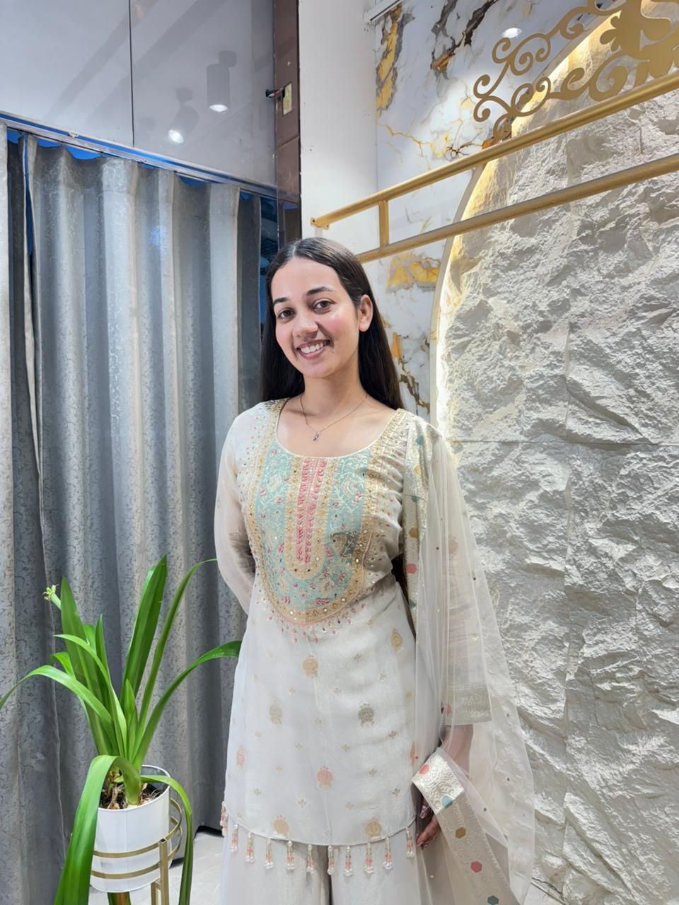 "IVORY PEARL EMBROIDERED SUIT"