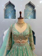 "MINT GREEN REGAL ZARI EMBROIDERED LEHENGA"
