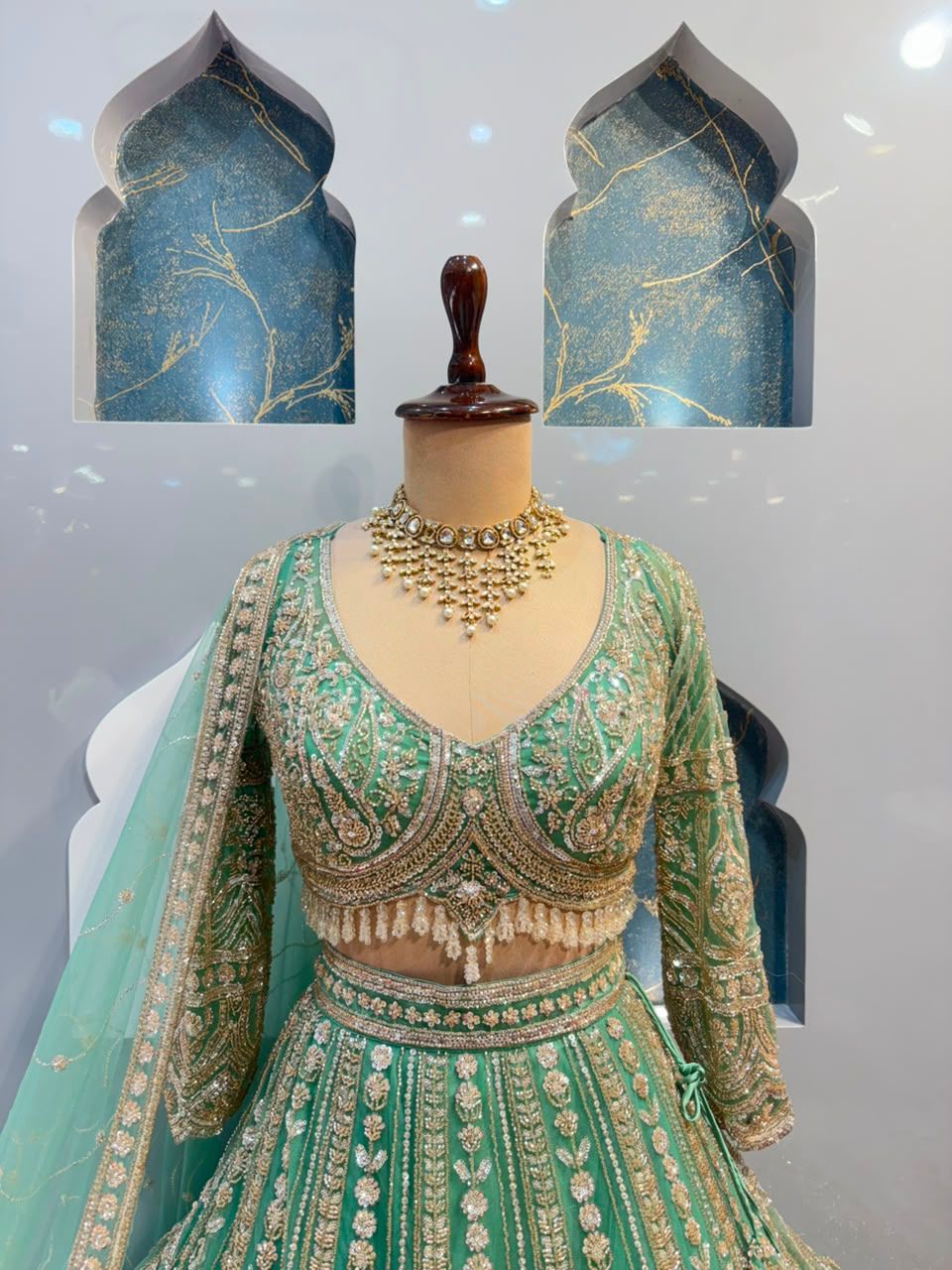 "MINT GREEN REGAL ZARI EMBROIDERED LEHENGA"