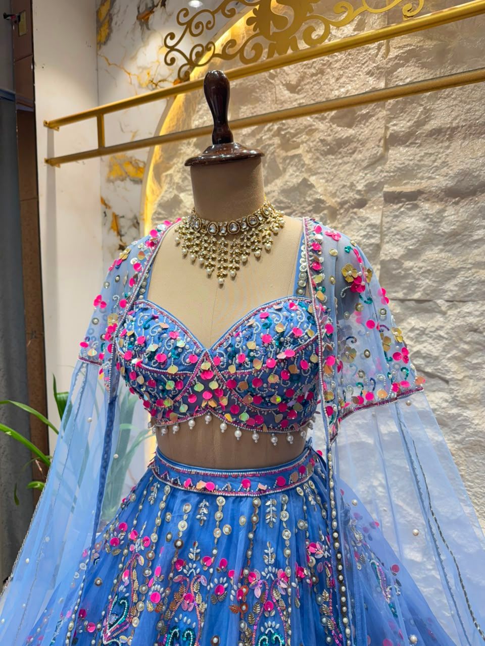 "ROYAL BLUE FLORAL SYMPHONY LEHENGA"