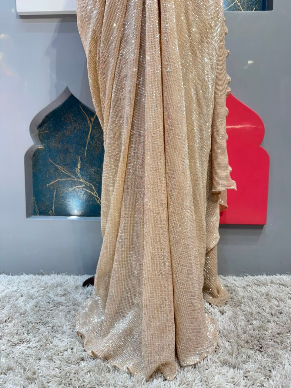 "CHAMPAGNE PEARL EMBELLISHED DRAPE SAREE"
