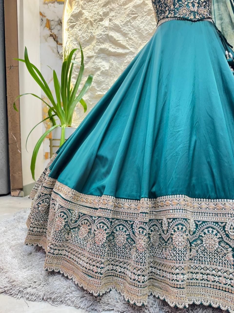 "TEAL BLUE EMBROIDERED LEHENGA"
