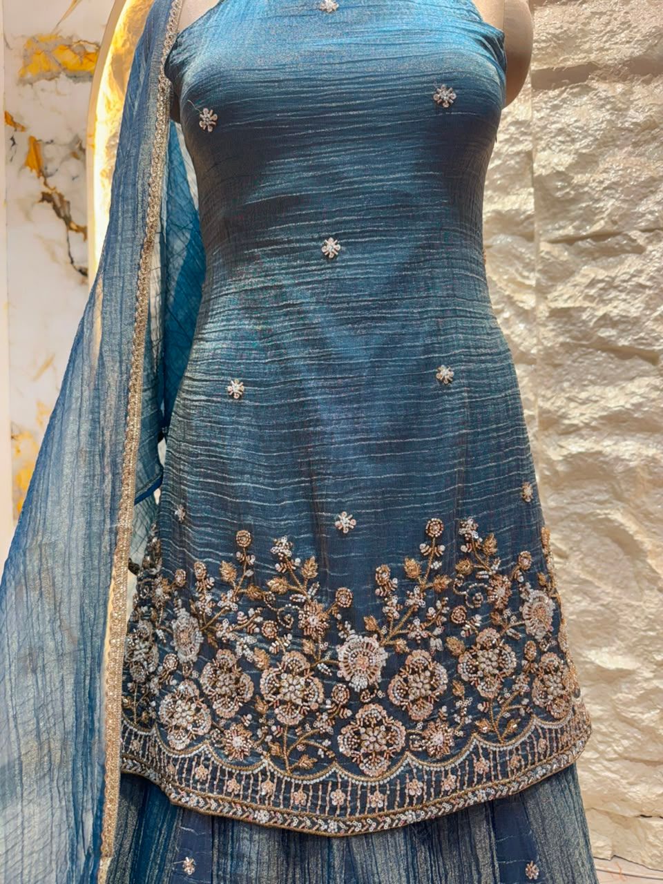 "MIDNIGHT BLUE FLORAL EMBROIDERED SHARARA"