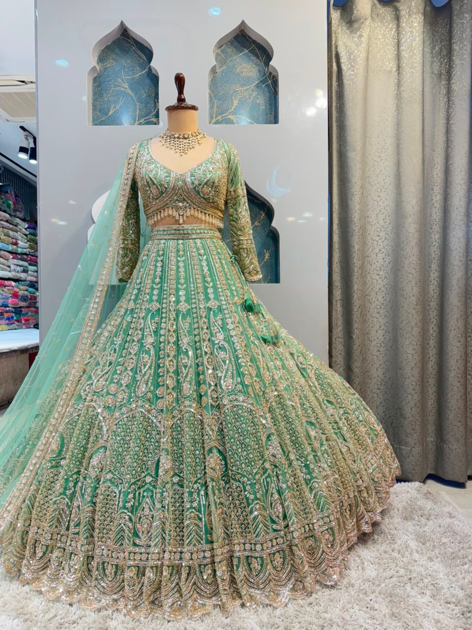 "MINT GREEN REGAL ZARI EMBROIDERED LEHENGA"