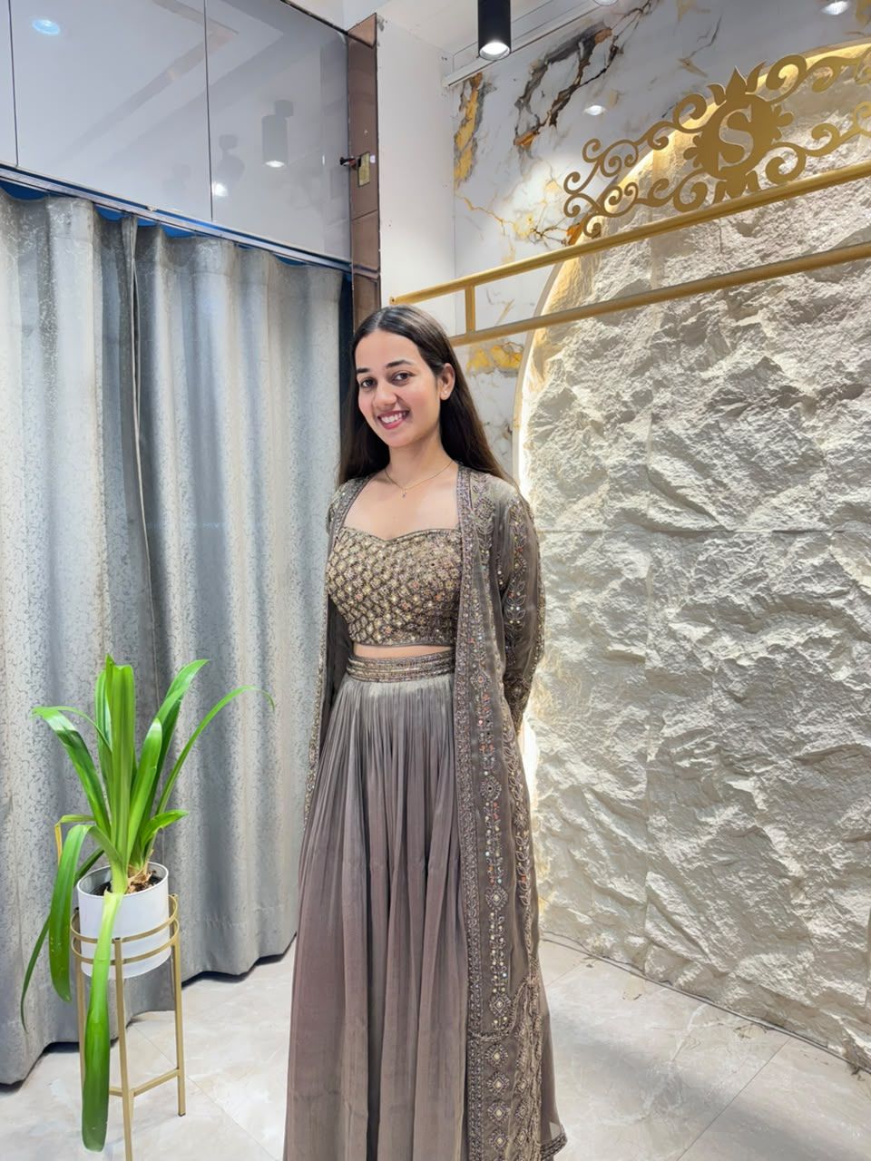 "SMOKEY GREY EMBELLISHED JACKET STYLE INDO-WESTERN"