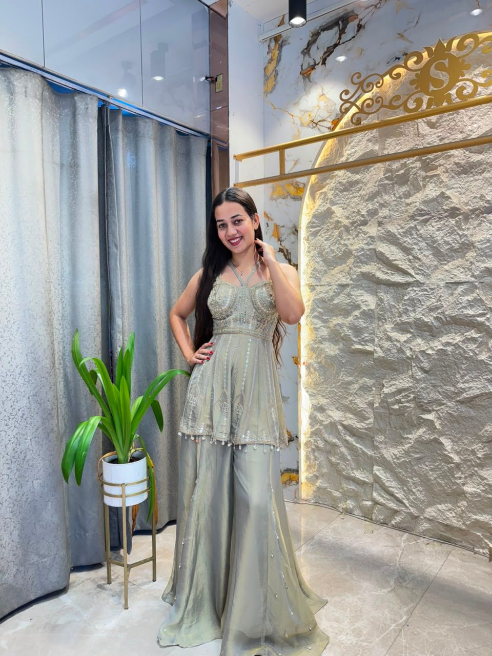 "SAGE SILVER EMBELLISHED INDO-WESTERN"