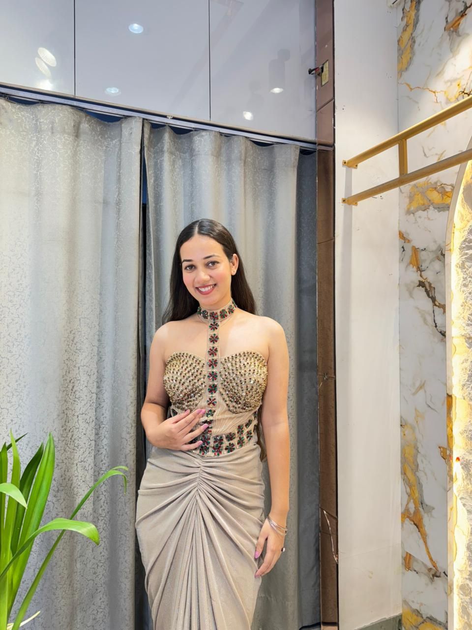 "CHAMPAGNE SHIMMER DRAPE INDOWESTERN"