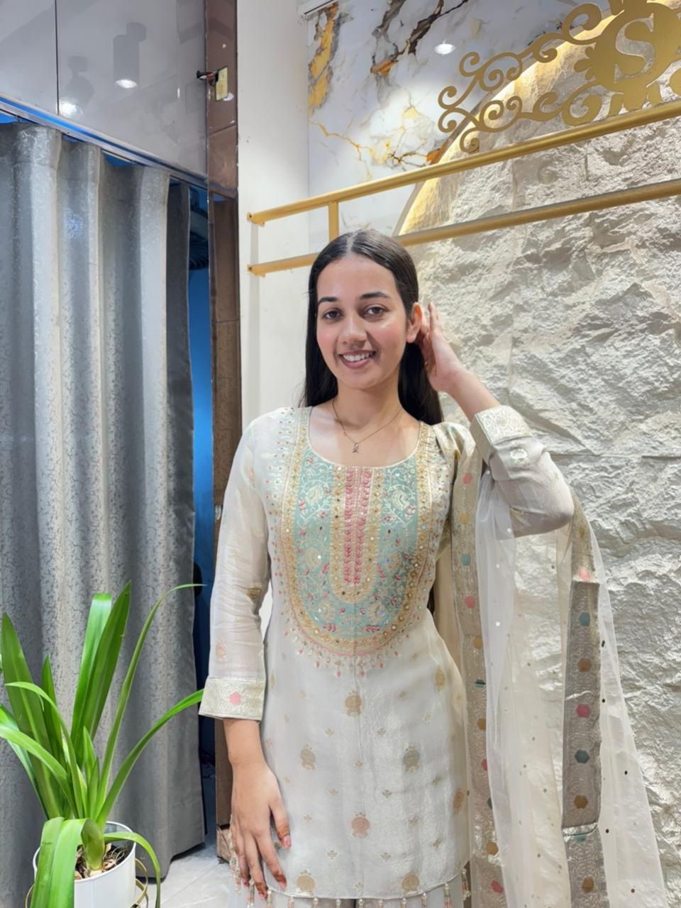 "IVORY PEARL EMBROIDERED SUIT"