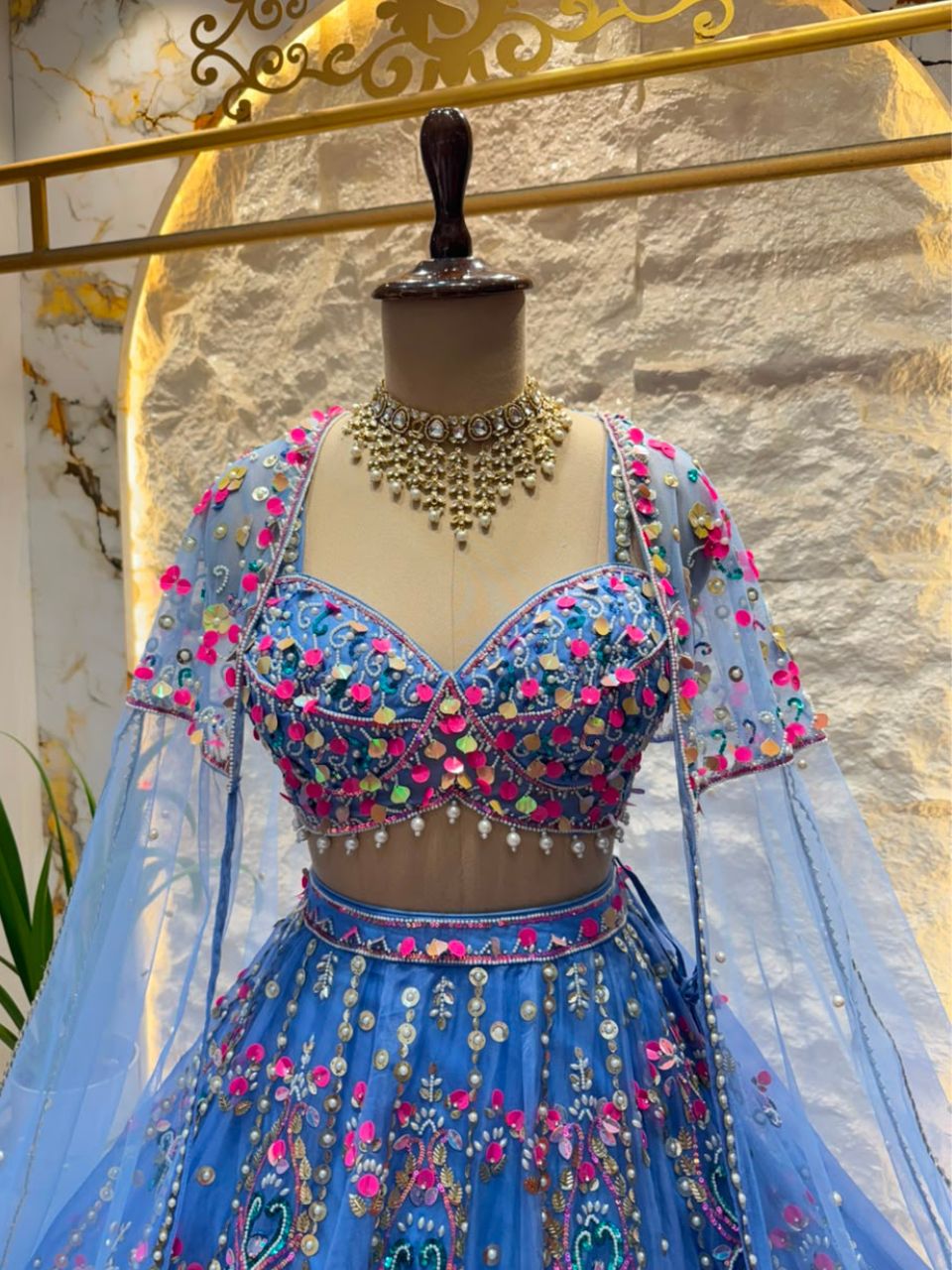 "ROYAL BLUE FLORAL SYMPHONY LEHENGA"