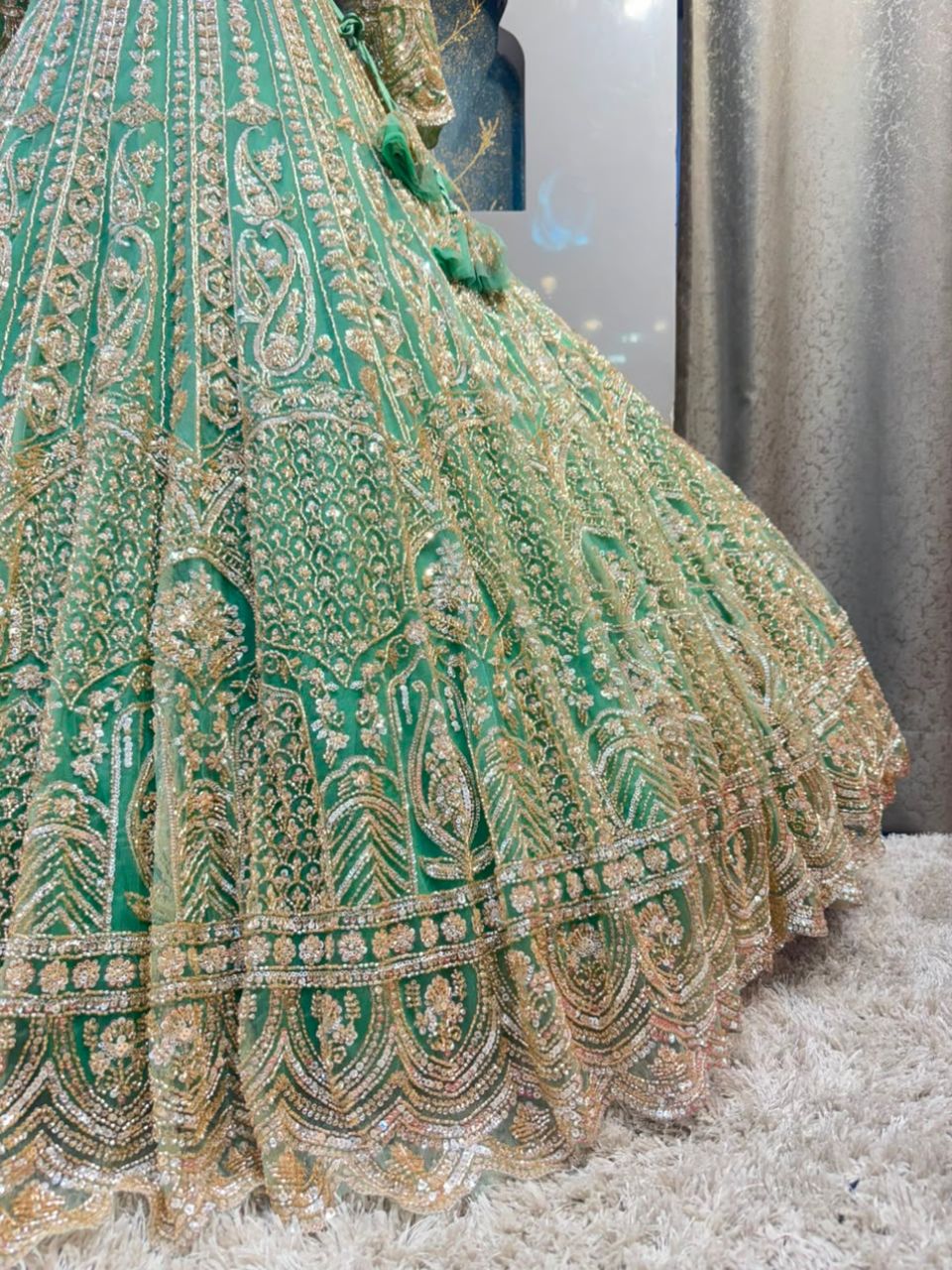"MINT GREEN REGAL ZARI EMBROIDERED LEHENGA"