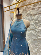 "MIDNIGHT BLUE FLORAL EMBROIDERED SHARARA"