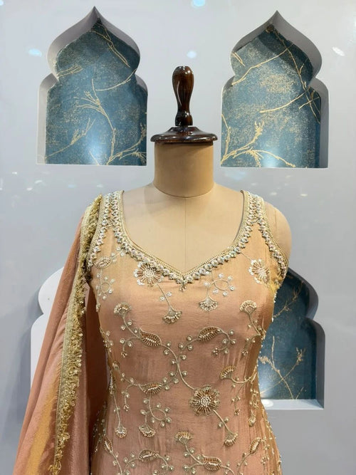 "ELEGANT PEACH EMBROIDERED SHARARA"