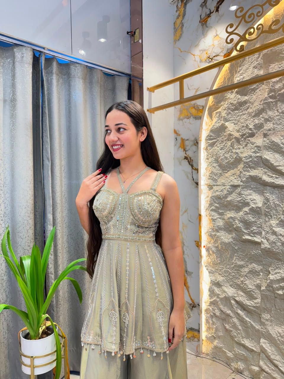 "SAGE SILVER EMBELLISHED INDO-WESTERN"