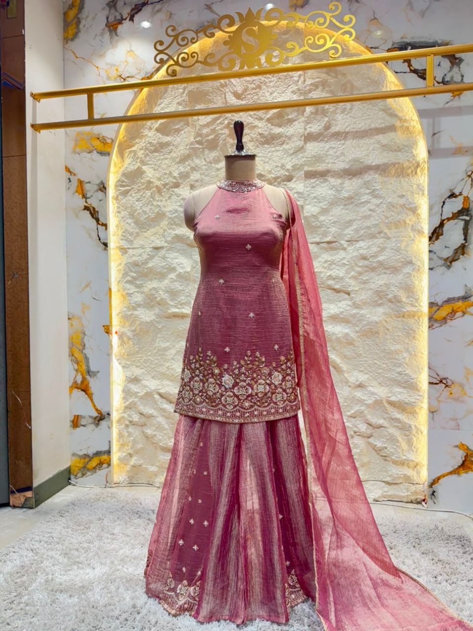 "ROSEWOOD PINK FLORAL EMBROIDERED SHARARA"