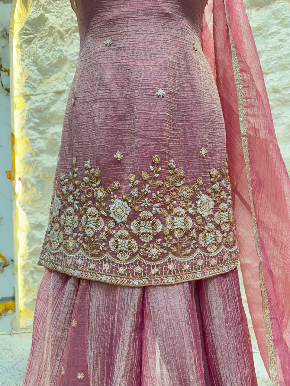 "ROSEWOOD PINK FLORAL EMBROIDERED SHARARA"