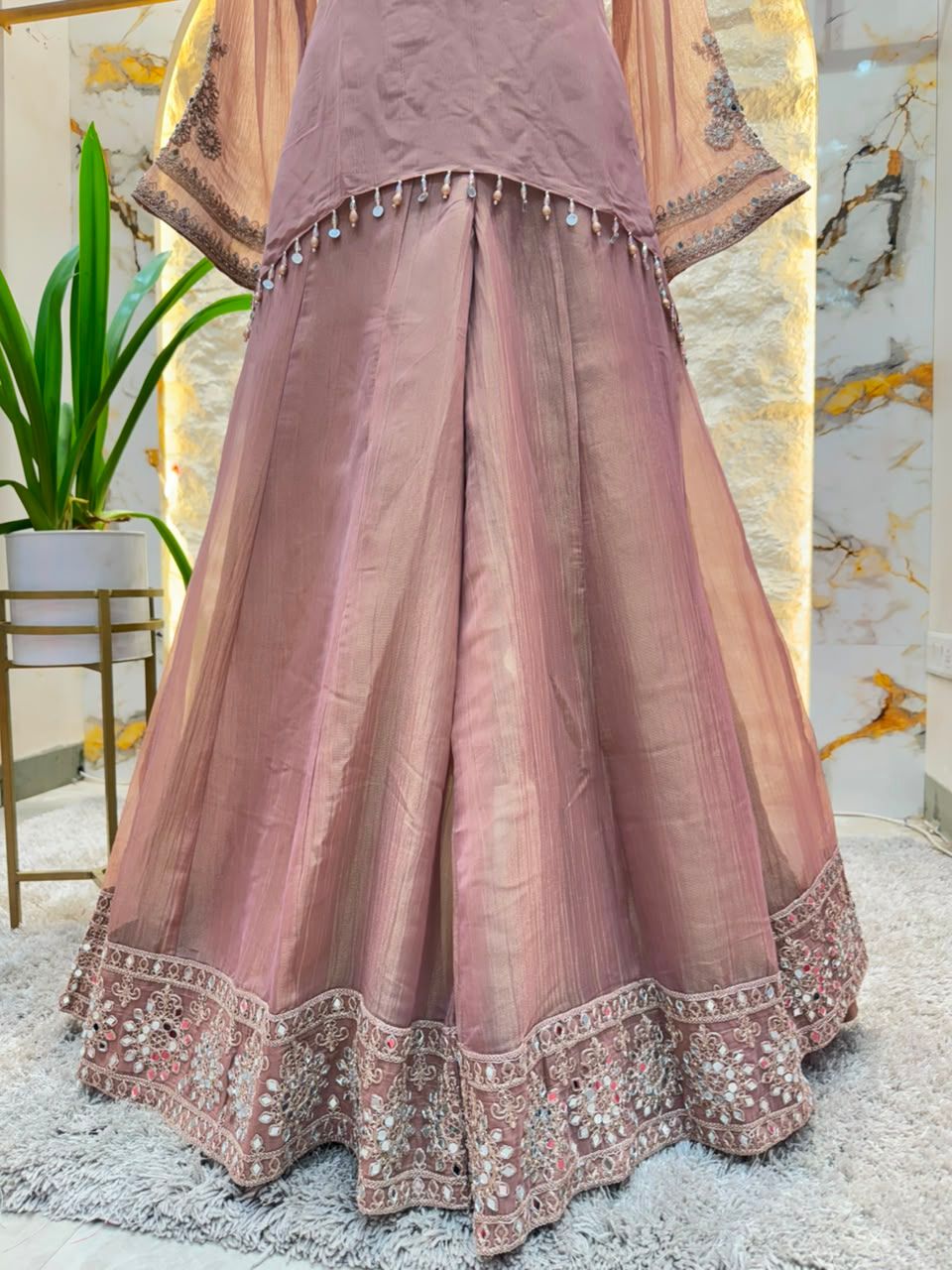"MOCHA ROSE MIRROR EMBELLISHED SHARARA"