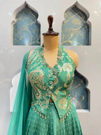 "EMERALD TEAL PAISLEY EMBROIDERED INDO-WESTERN"