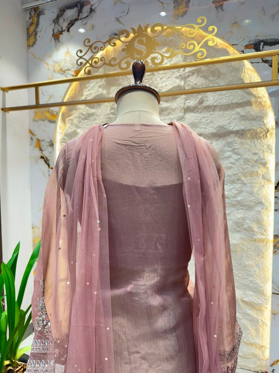 "MOCHA ROSE MIRROR EMBELLISHED SHARARA"