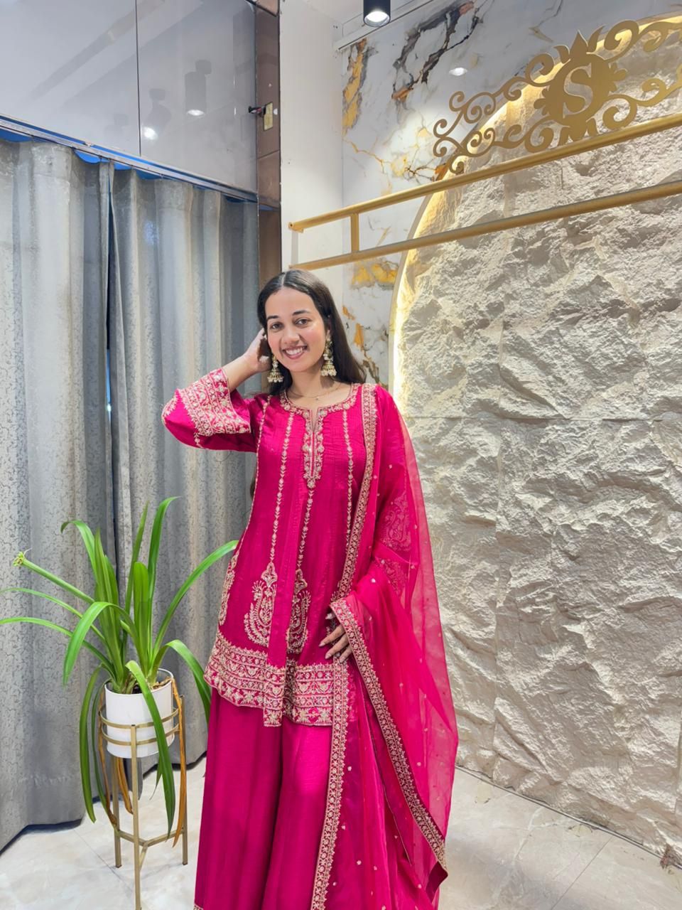 "FUCHSIA BLOOM EMBROIDERED SUIT"