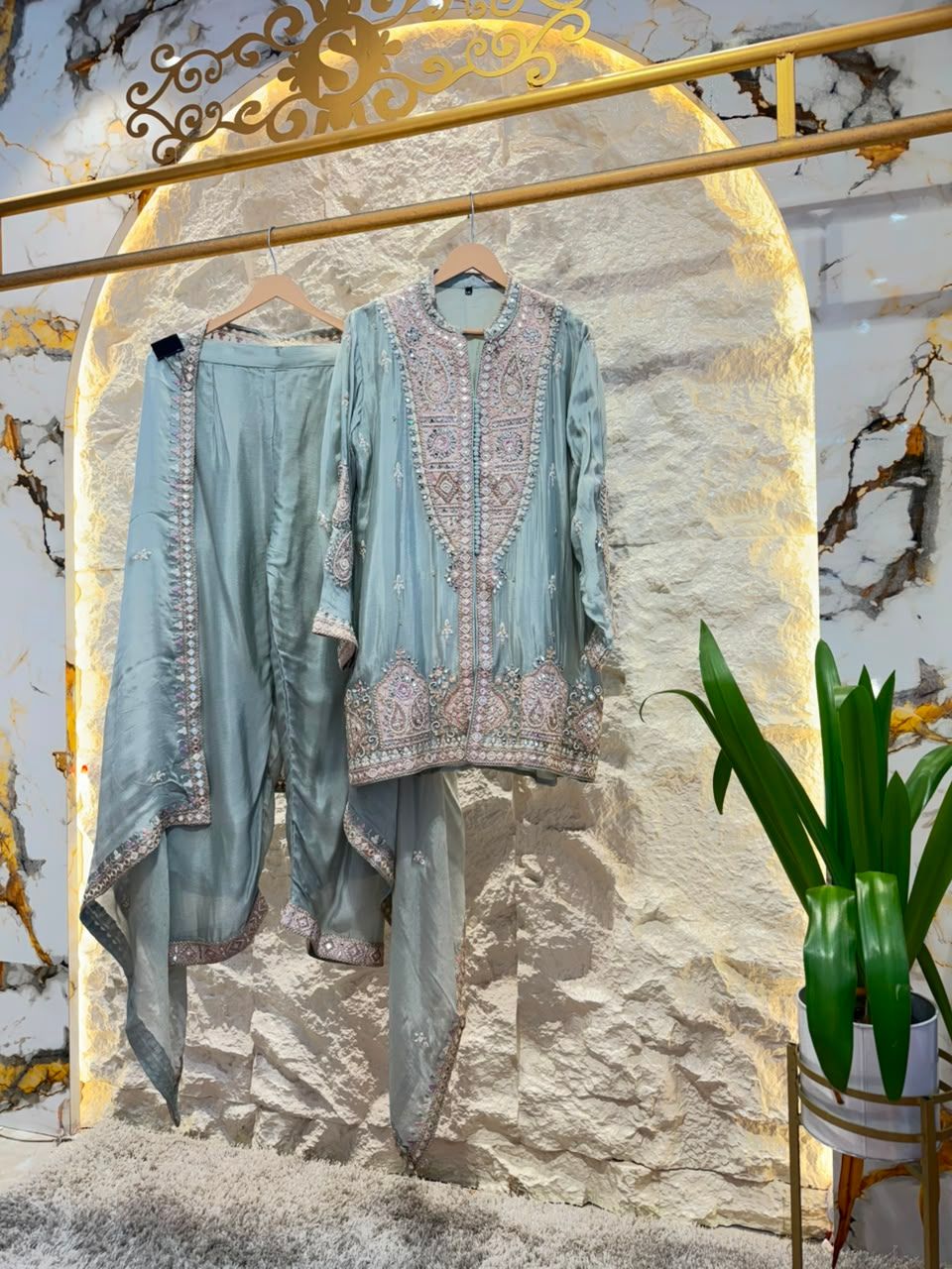 "ICE BLUE HERITAGE EMBROIDERED SUIT"