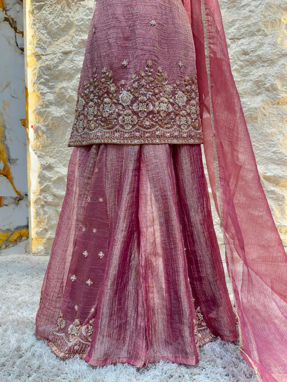 "ROSEWOOD PINK FLORAL EMBROIDERED SHARARA"