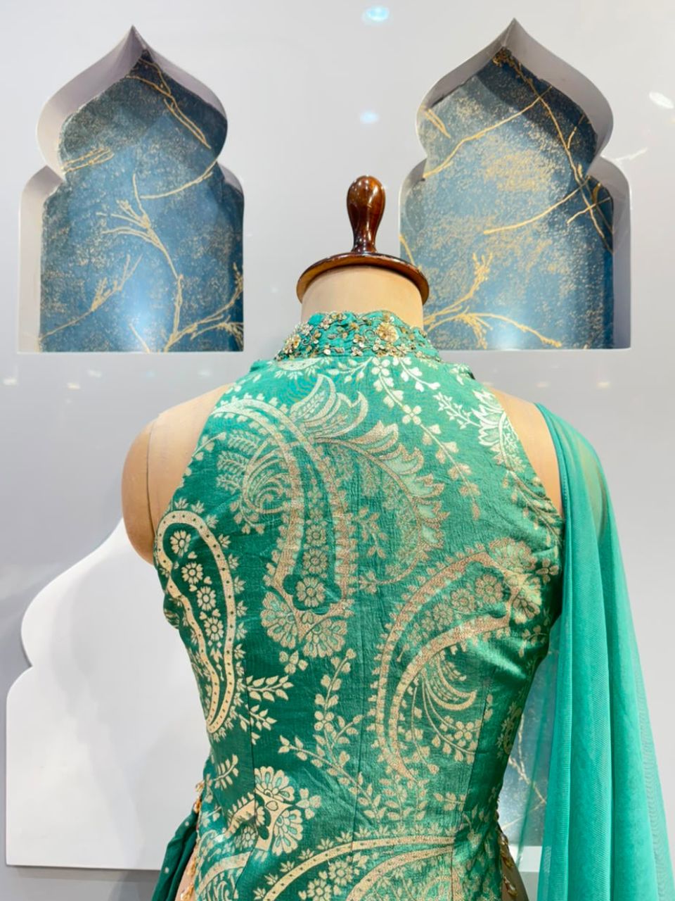 "EMERALD TEAL PAISLEY EMBROIDERED INDO-WESTERN"