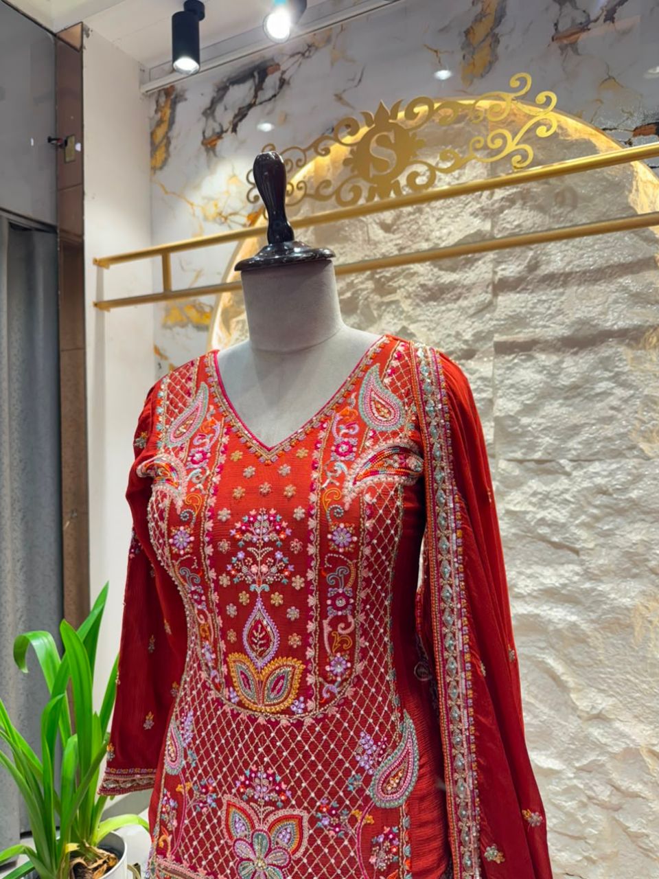 "CRIMSON ROYALE EMBROIDERED SHARARA"