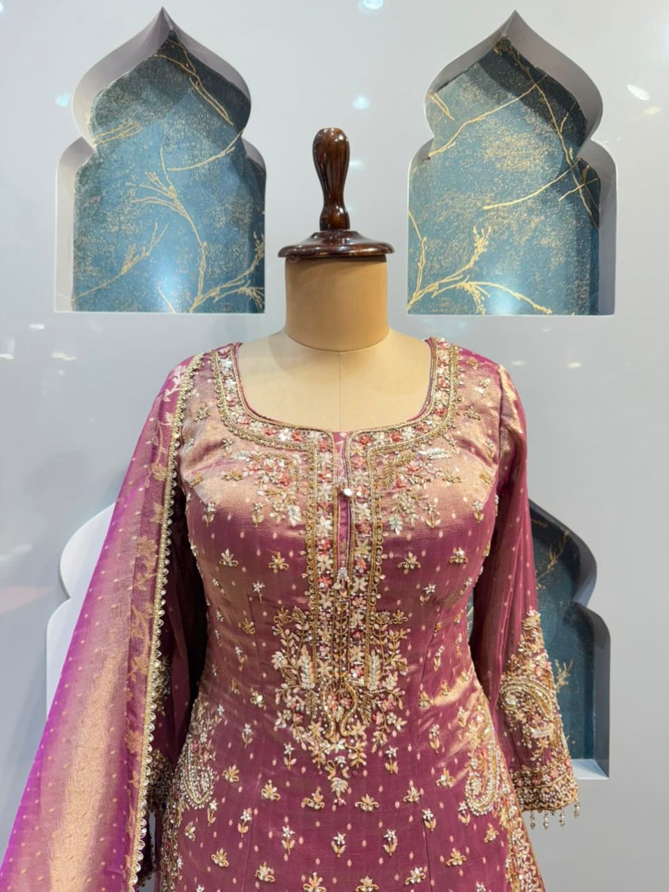 "MAUVE ROSE GOLD EMBROIDERED SHARARA"